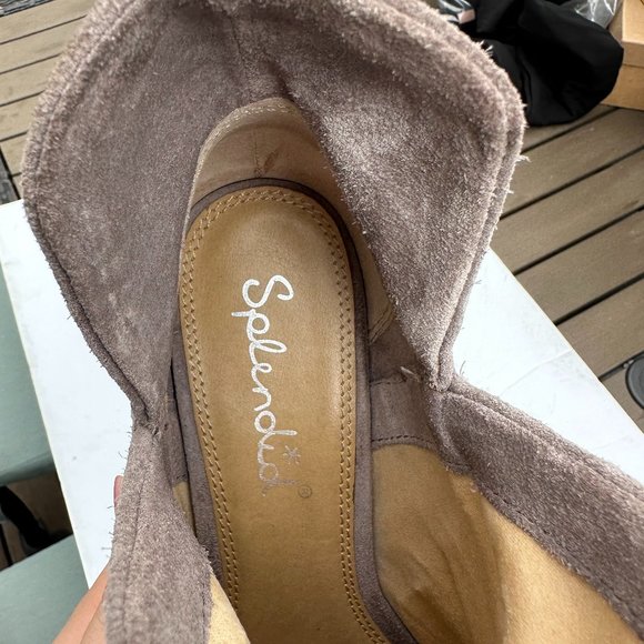 Splendid Split Side Ankle Boots Sz 8.5 Perforated Suede Leather Block Heels Grey - Picture 2 of 9